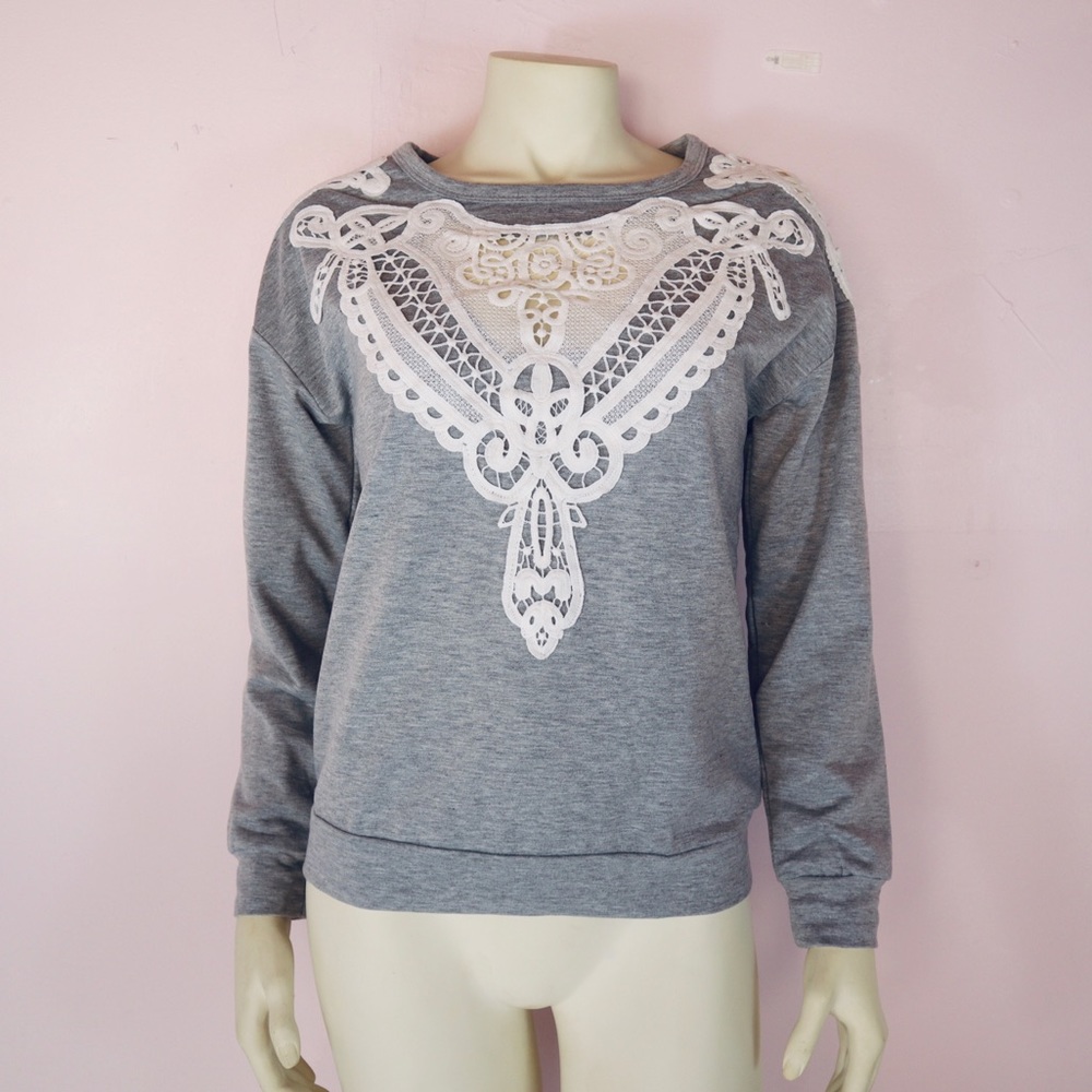 Gray crochet sweater top
